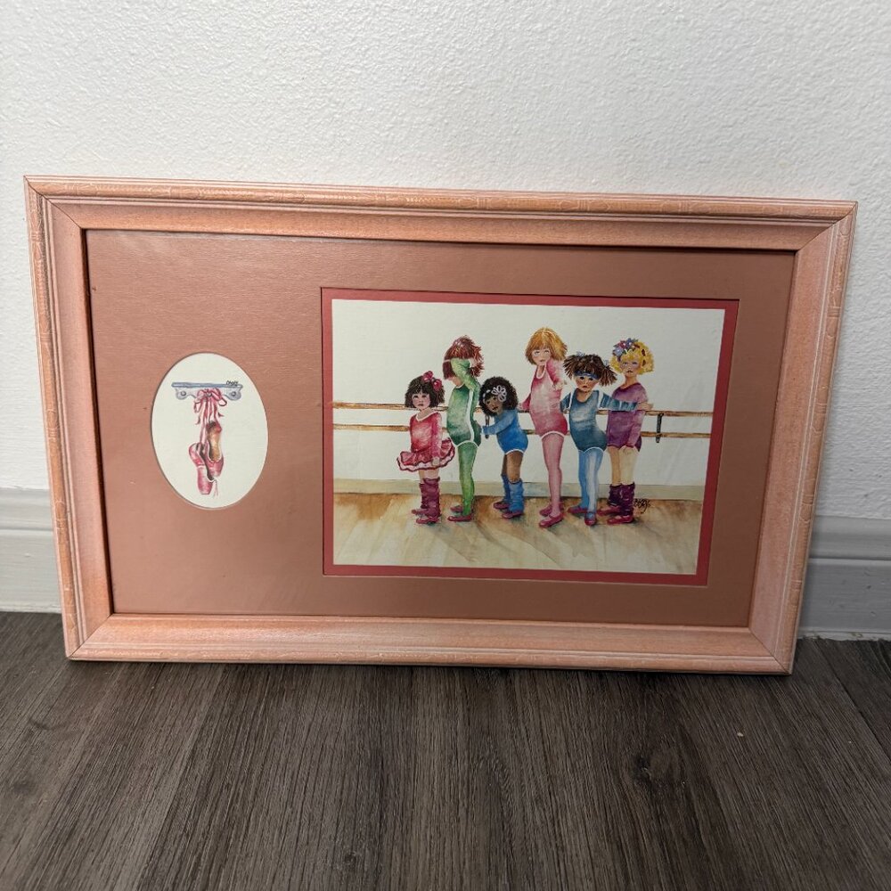 Casey Little Girls Ballerina Dance Class Framed Watercolor print 16.25 x 10.25"
